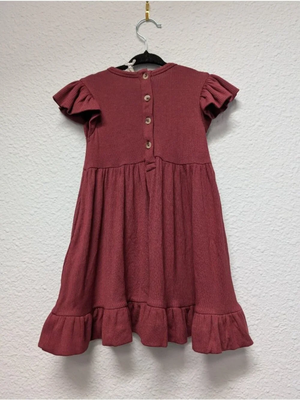 Kate Quinn Modal Rib Port Flutter Sleeve Pinafore Dress 18-24 Port Red Fall